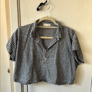 CP Shades Navy and White Checkered Women's Crop Top with buttons